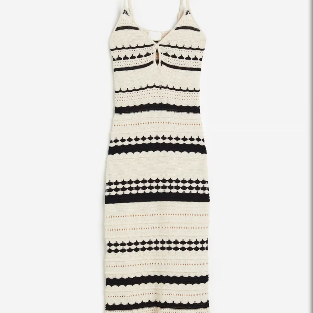 H&M Black and Cream Patterned Midi Dress